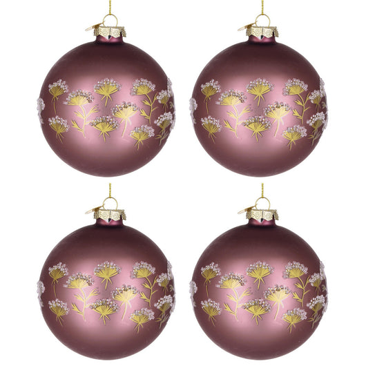 Palline di Natale in Vetro Malva con Decorazioni Oro Achillea Diametro: 100 mm