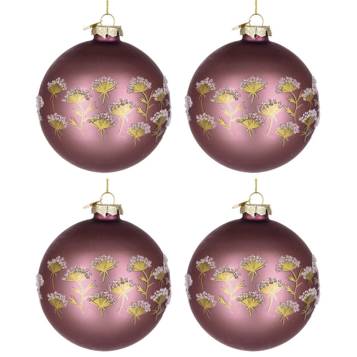 Palline di Natale in Vetro Malva con Decorazioni Oro Achillea Diametro: 100 mm