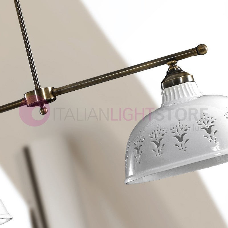 MASSERIA Lampadario Bilanciere Ottone e Ceramica Rustico Country