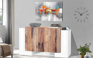 Credenza 2 + 3 Ante 170x45x85 cm Pillon Bianco Lucido e Acero Pereira