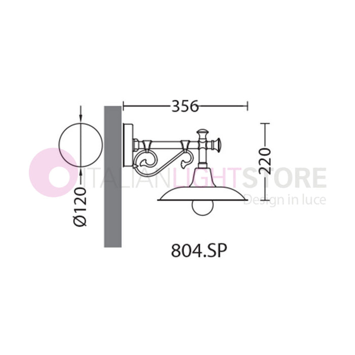 POGGIOPIANO Lanterna a parete L. 35 Applique per Esterno Piatto d.25