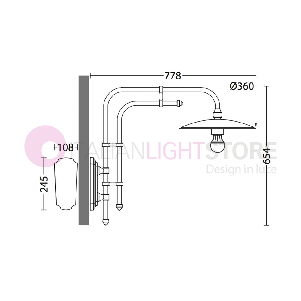 TORRIOLA Lanterna a parete L. 77 Applique per Esterno Piatto d.36