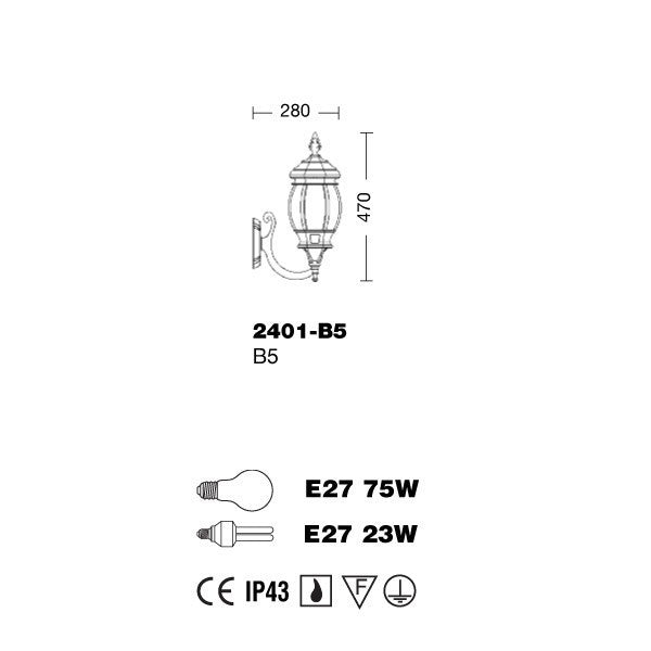 ENEA Lanterna a Parete in Alluminio Lampada per Esterno Classica NERO GARDENLIGHT