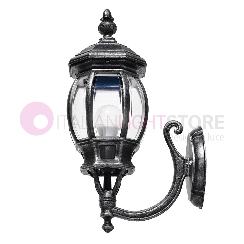 ENEA Lanterna a Parete in Alluminio Lampada per Esterno Classica NERO-ARGENTO GARDENLIGHT