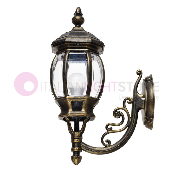 ENEA Lanterna a Parete in Alluminio Lampada per Esterno Classica NERO-ORO GARDENLIGHT