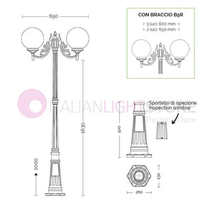 ORIONE ANTRACITE Lampione a 2 luci per Esterno Giardino con sfere globi policarbonato d.25