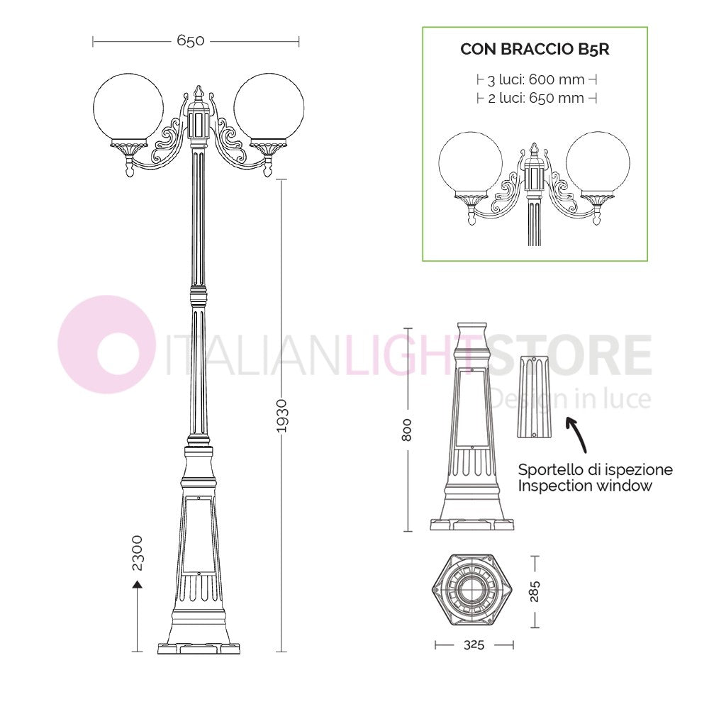 ORIONE ANTRACITE Lampione a 3 luci per Esterno Giardino con sfere globi policarbonato d.25