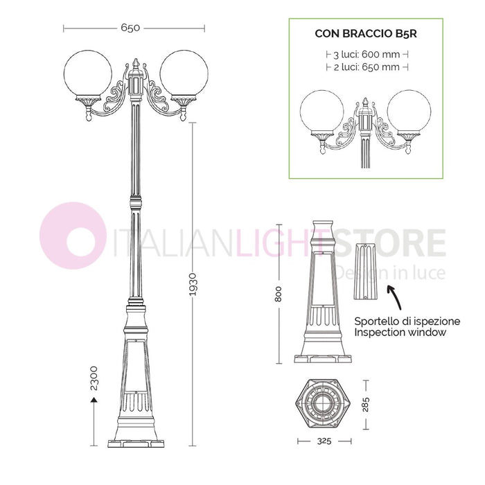 ORIONE ANTRACITE Lampione a 3 luci per Esterno Giardino con sfere globi policarbonato d.25