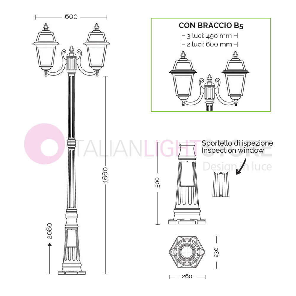 ARTEMIDE ANTRACITE Lampione h. 208 a 2 luci per Esterno Classico Lanterne Quadrate