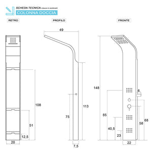 COLONNA PANNELLO DOCCIA IN ACCIAIO EFFETTO CEMENTO H.150x22x6,5cm FERIDRAS  980101