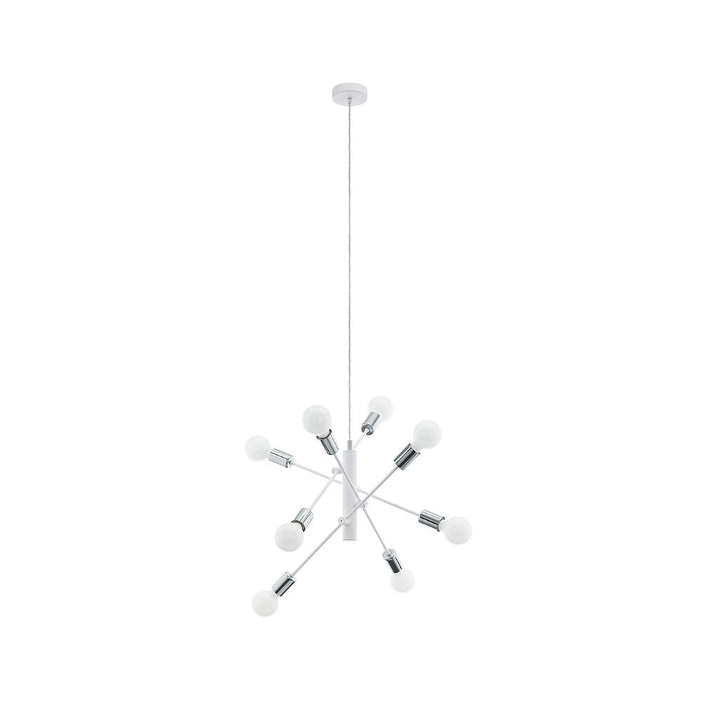 Lampadario Industrial Gradoli 8 Luci Acciaio Bianco E Cromo