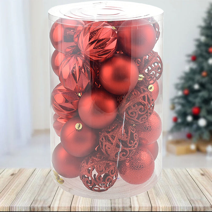 Set 34 Palle di Natale Sfere Palline Natalizie 8 cm Rosso Decorazioni Albero