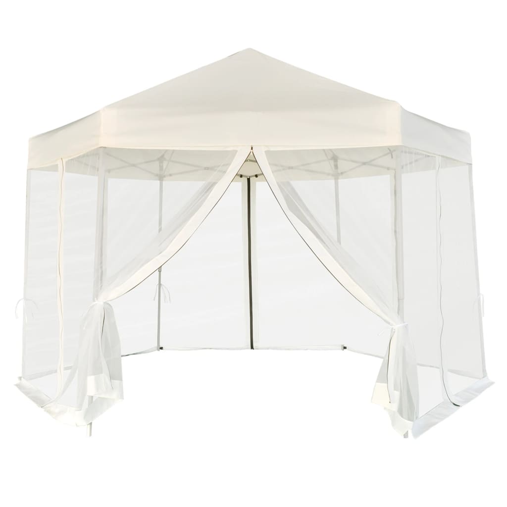 Gazebo Esagonale Pop-Up con 6 Pareti Bianco Crema 3,6x3,1 m