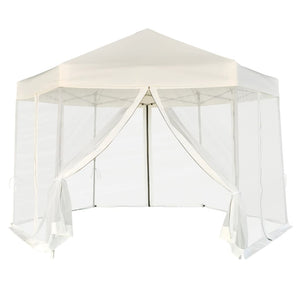 Gazebo Esagonale Pop-Up con 6 Pareti Bianco Crema 3,6x3,1 m