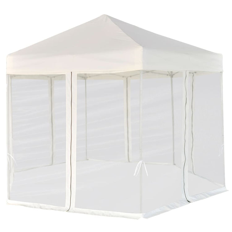 Gazebo Esagonale Pop-Up con 6 Pareti Bianco Crema 3,6x3,1 m