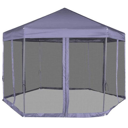 Gazebo Esagonale Pop-Up con 6 Pareti Blu Scuro 3,6x3,1 m