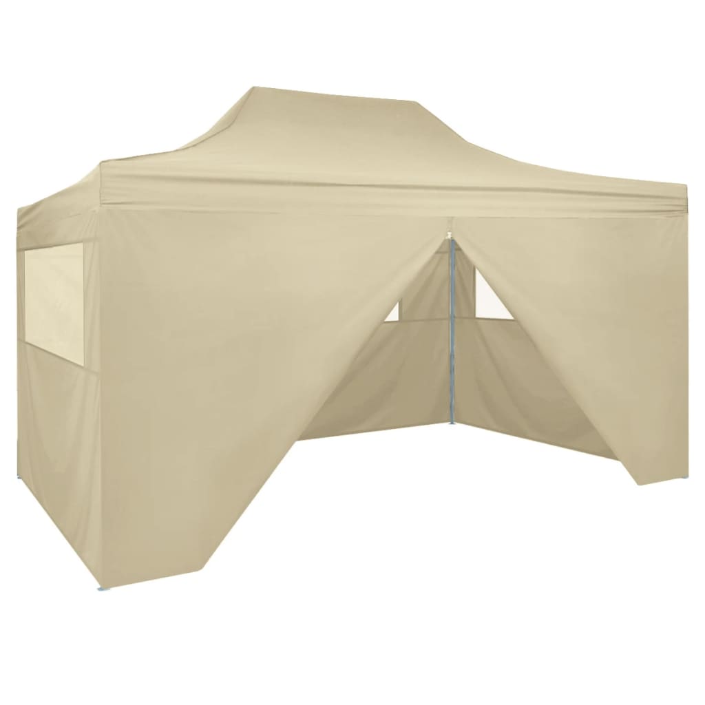 Tenda Pieghevole Pop-Up 4 Pareti Laterali 3x4,5 m Bianco Crema