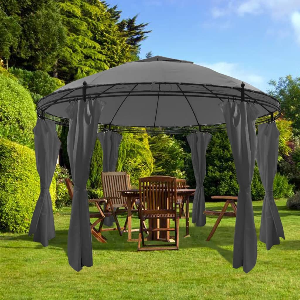 Gazebo Rotondo con Tende 3,5 x 2,7 m Antracite