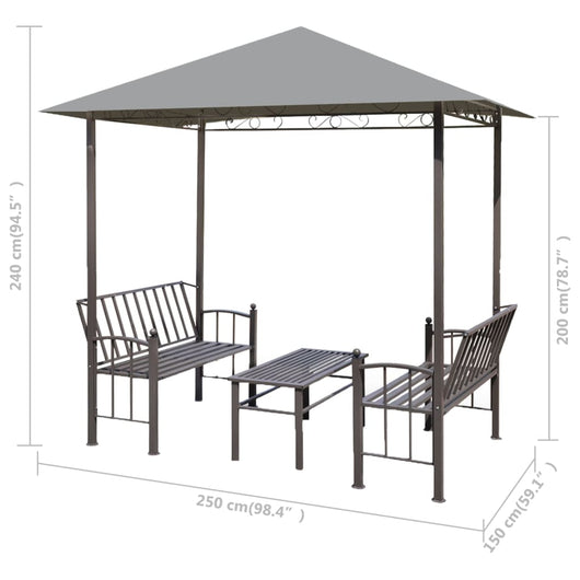 Padiglione Giardino con Tavolo e Panche 2,5x1,5x2,4m Antracite