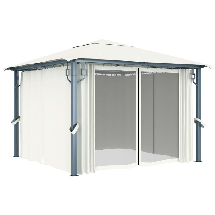 Gazebo con Tenda 300 x 300 cm Crema Alluminio