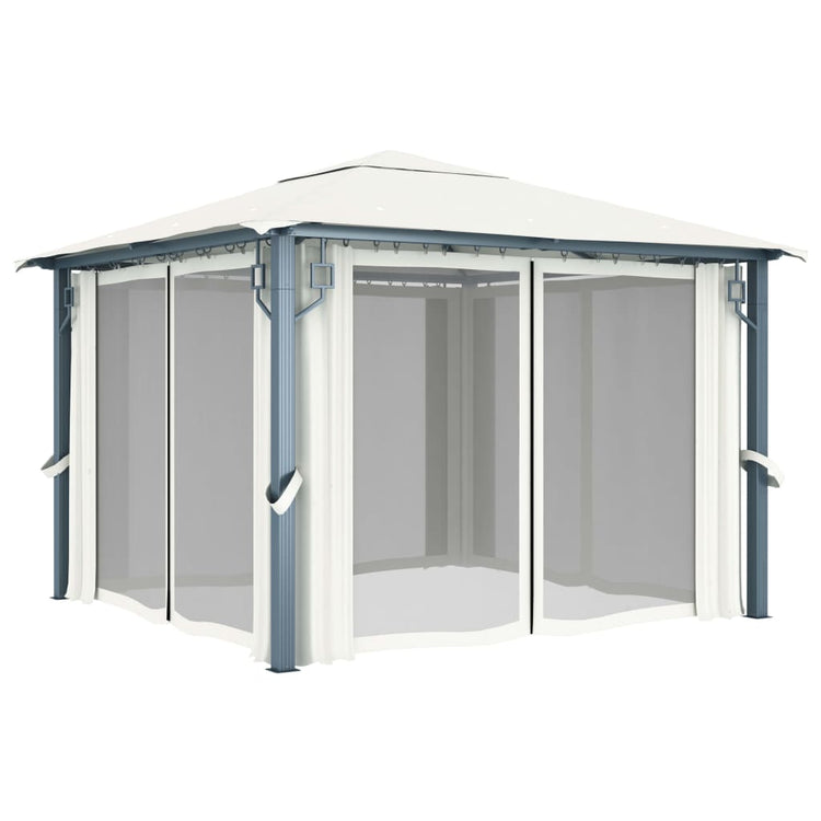 Gazebo con Tenda 300 x 300 cm Crema Alluminio