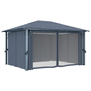 Gazebo con Tenda 400 x 300 cm Antracite Alluminio