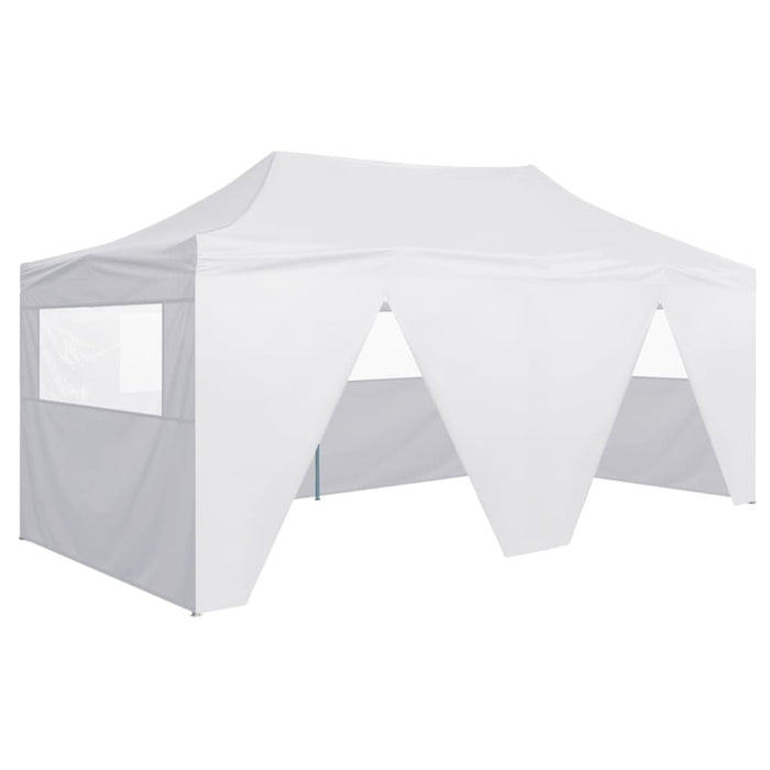 Gazebo Pieghevole con 4 Pareti 3x6 m Acciaio Bianco