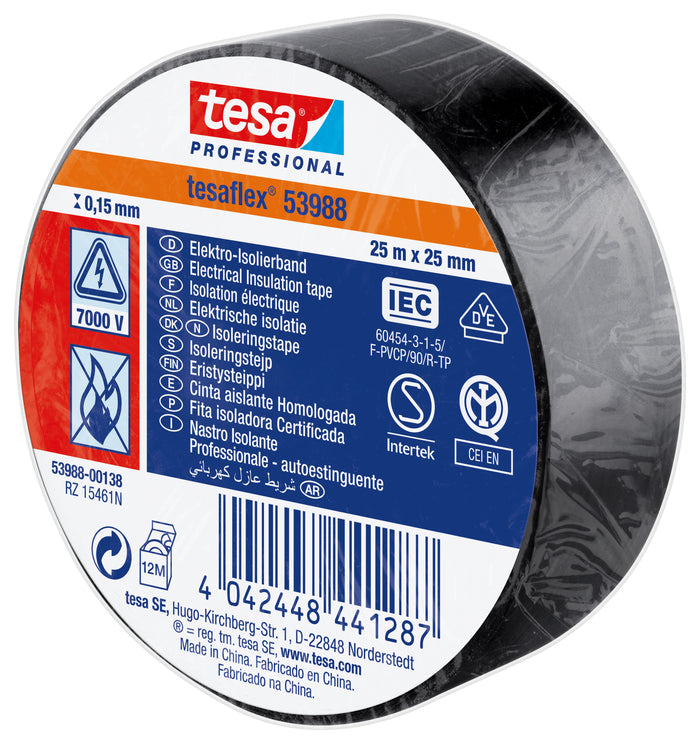 NASTRO ISOLAN.CERTIFICATO NERO MM.25 (MT.25) TESA PZ 10,0