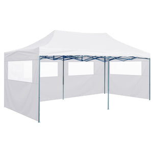 Gazebo Pieghevole con 4 Pareti 3x6 m Acciaio Bianco