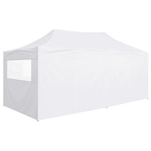 Gazebo Pieghevole con 4 Pareti 3x6 m Acciaio Bianco