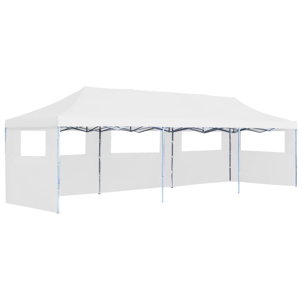 Tenda Pieghevole Pop-Up con 5 Pareti Laterali 3x9 m Bianca