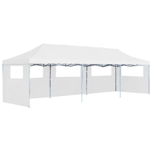 Tenda Pieghevole Pop-Up con 5 Pareti Laterali 3x9 m Bianca