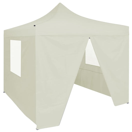 Gazebo Professionale Pieghevole con 4 Pareti 2x2m Acciaio Crema