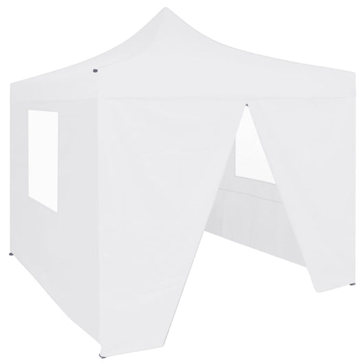 Gazebo Pieghevole Professionale 4 Pareti 2x2m Acciaio Bianco