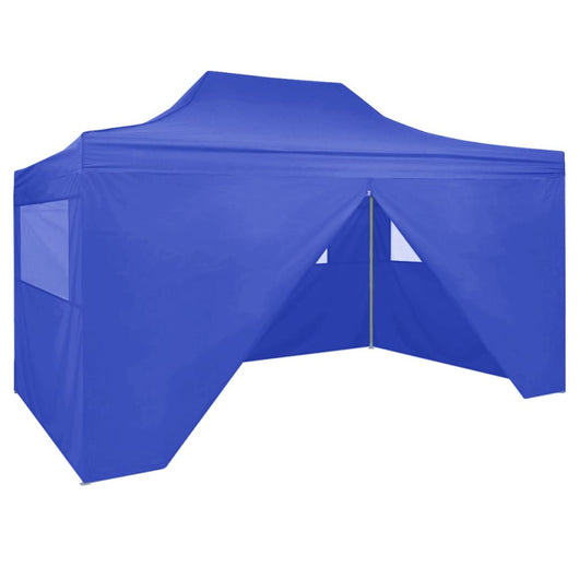 Gazebo Professionale Pieghevole con 4 Pareti 3x4m Acciaio Blu