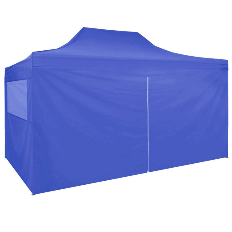 Gazebo Professionale Pieghevole con 4 Pareti 3x4m Acciaio Blu