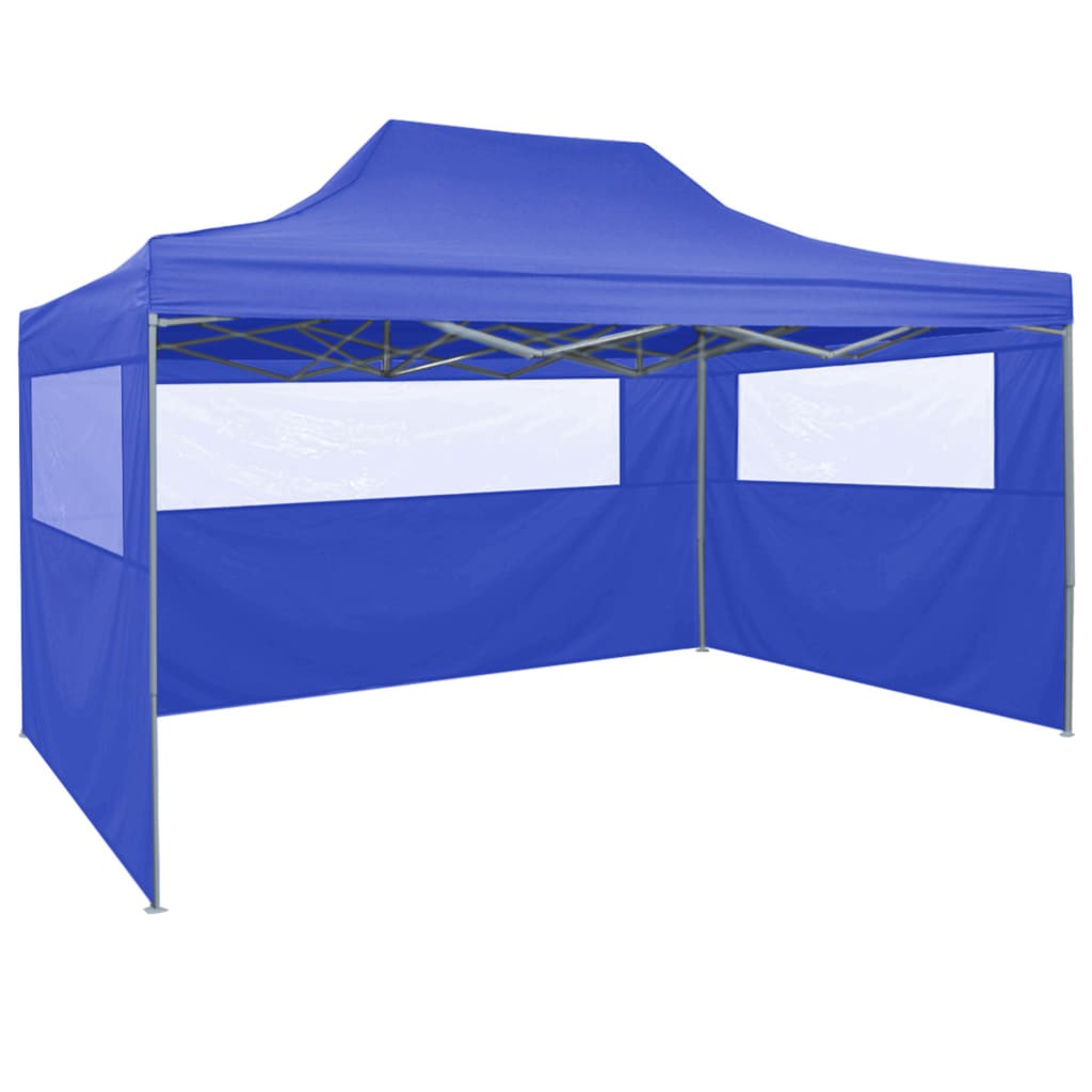 Gazebo Professionale Pieghevole con 4 Pareti 3x4m Acciaio Blu