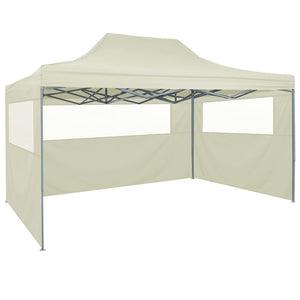 Gazebo Professionale Pieghevole con 4 Pareti 3x4m Acciaio Crema