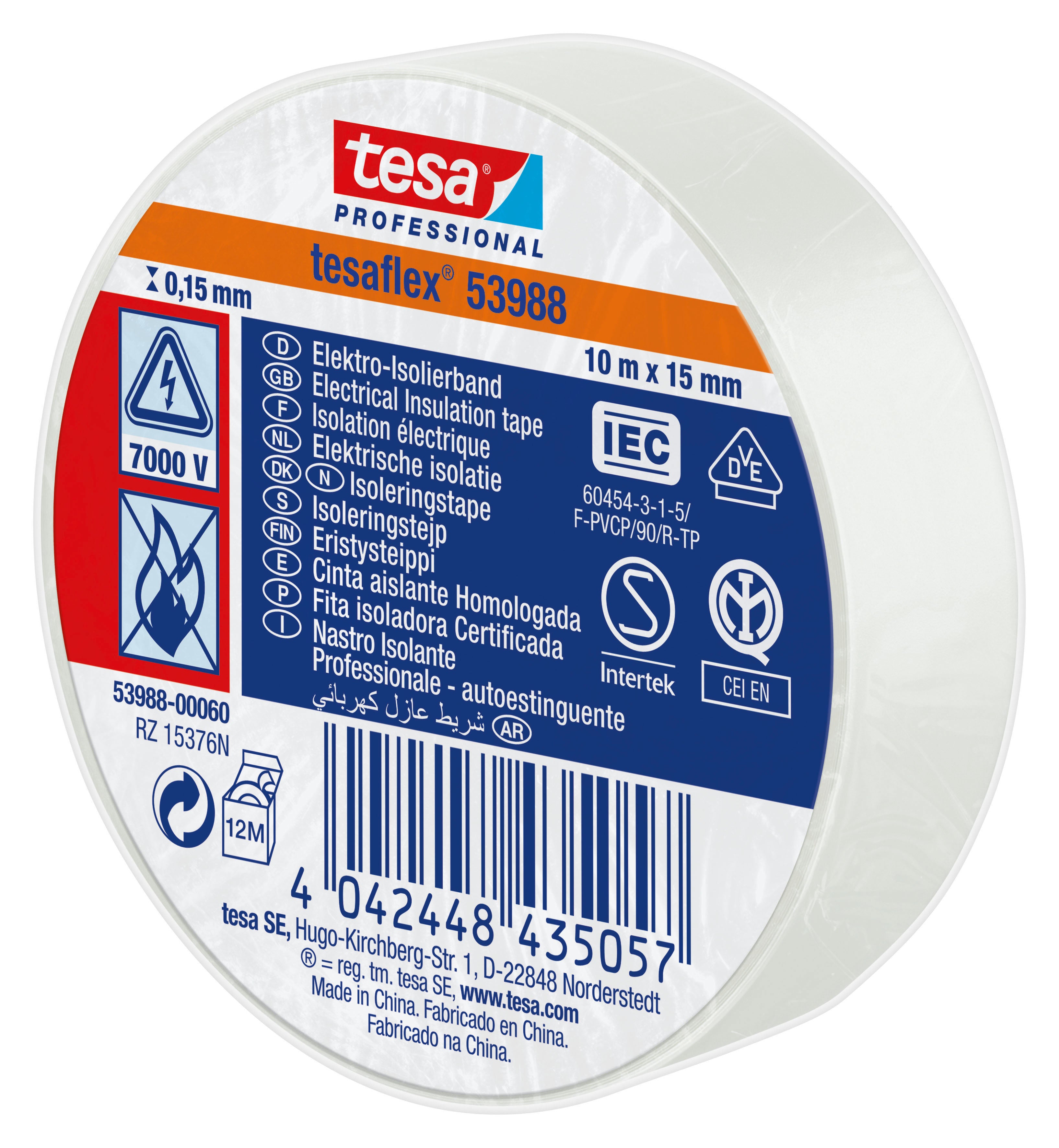 NASTRO ISOLAN.CERTIFICATO BIANCO MM.15(MT.10) TESA PZ 10,0