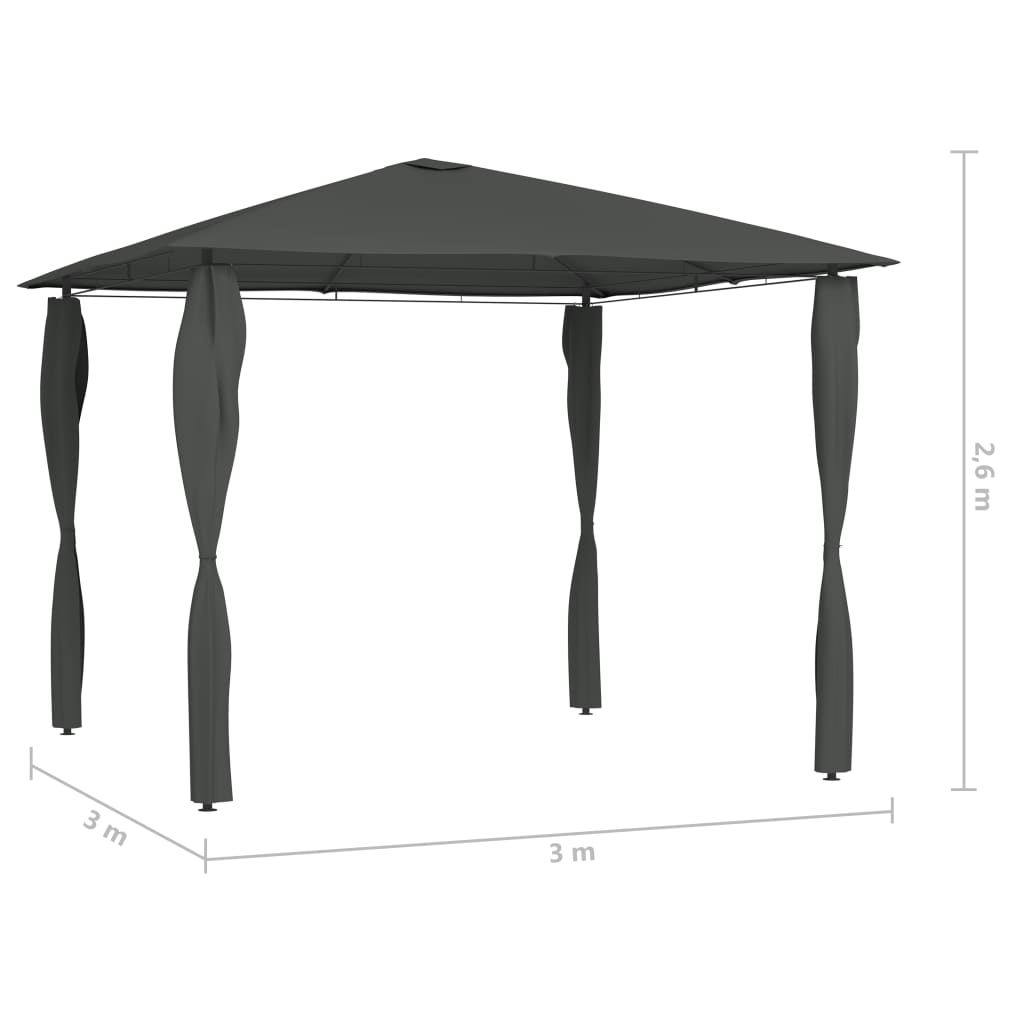 Gazebo con Montanti Rivestiti 3x3x2,6 m Antracite 160 g/mq