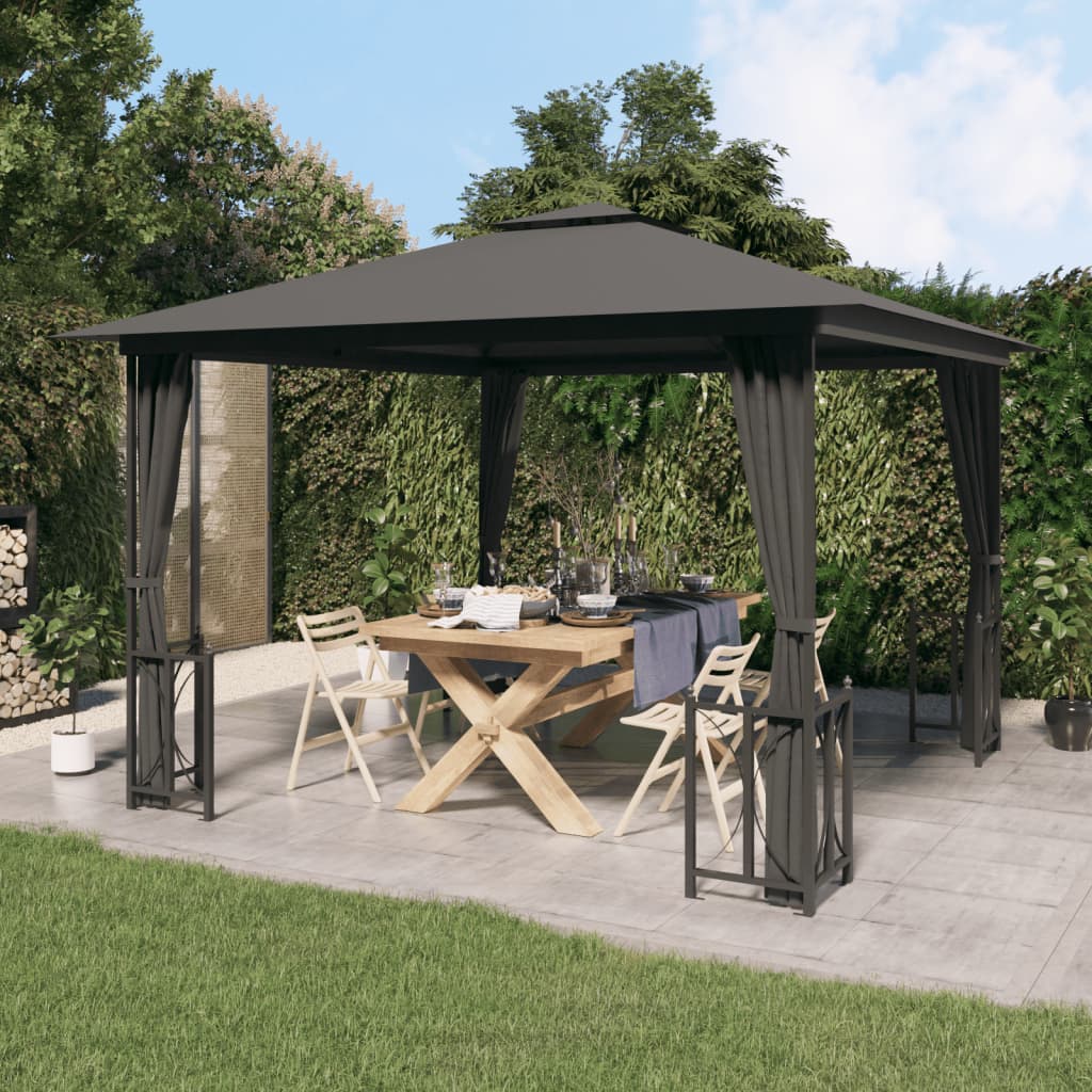 Gazebo con Teli Laterali e Doppio Tetto 3x3 m Antracite