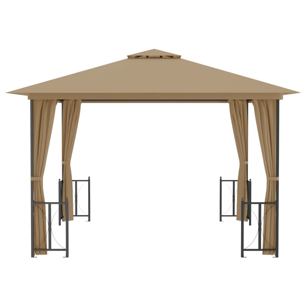 Gazebo con Teli Laterali e Doppio Tetto 3x3 m Tortora