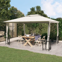 Gazebo con Teli Laterali e Doppio Tetto 3x4 m Crema