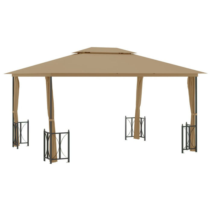 Gazebo con Teli Laterali e Doppio Tetto 3x4 m Tortora