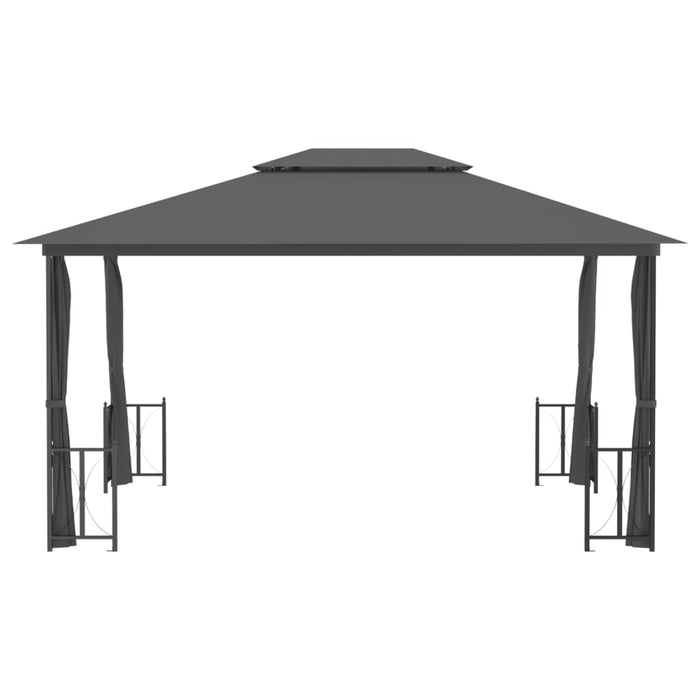 Gazebo con Teli Laterali e Doppio Tetto 3x4 m Antracite