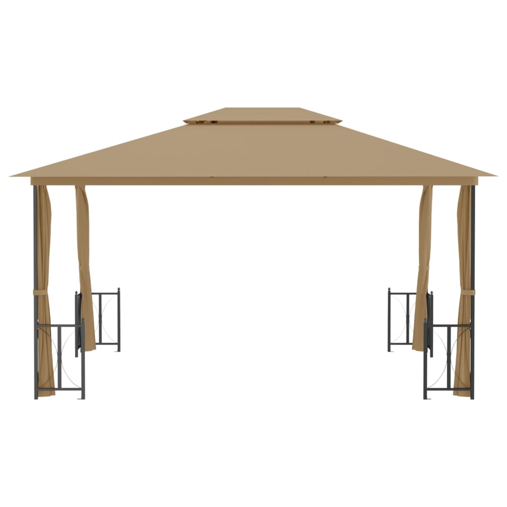 Gazebo con Teli Laterali e Doppio Tetto 3x4 m Tortora