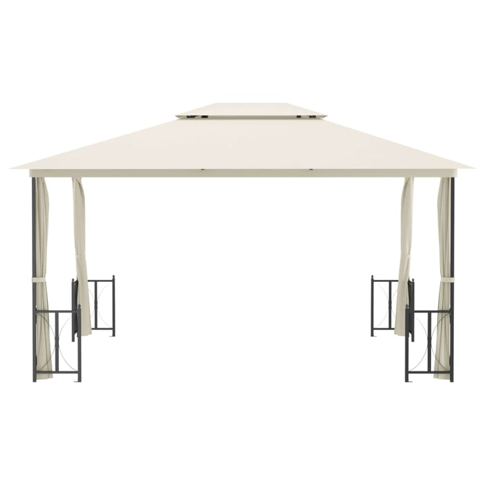 Gazebo con Teli Laterali e Doppio Tetto 3x4 m Crema