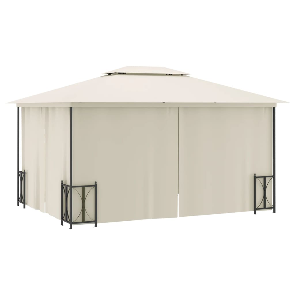 Gazebo con Teli Laterali e Doppio Tetto 3x4 m Crema