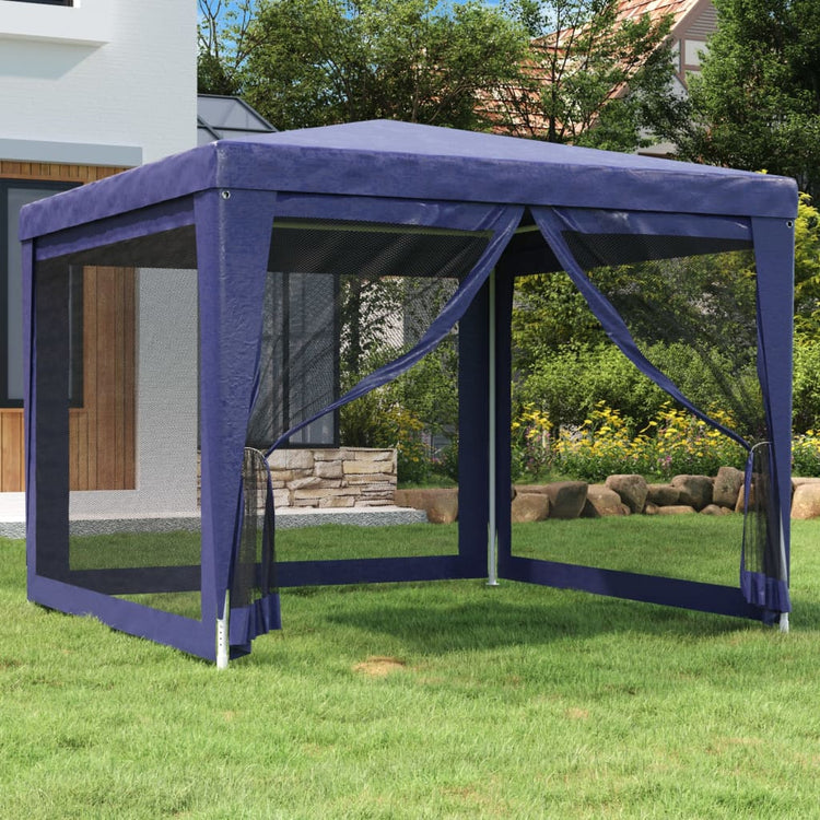 Tenda per Feste con 4 Pareti Laterali in Rete Blu 3x3 m HDPE