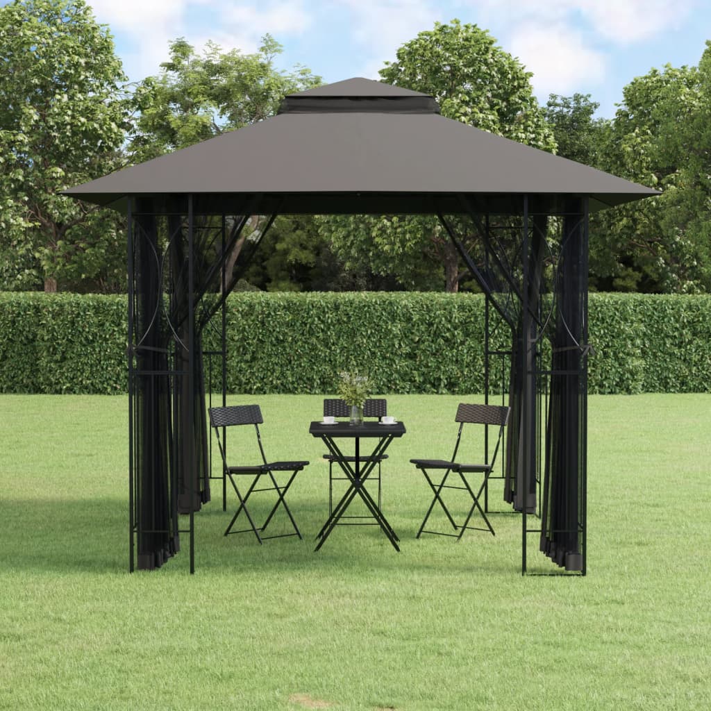 Gazebo con Pareti Laterali Antracite 300x300x270 cm Acciaio